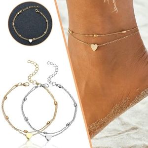 Gold or Silver Heart Tiny Beads Beaded Tier Tiered Layered Ankle Bracelet Anklet